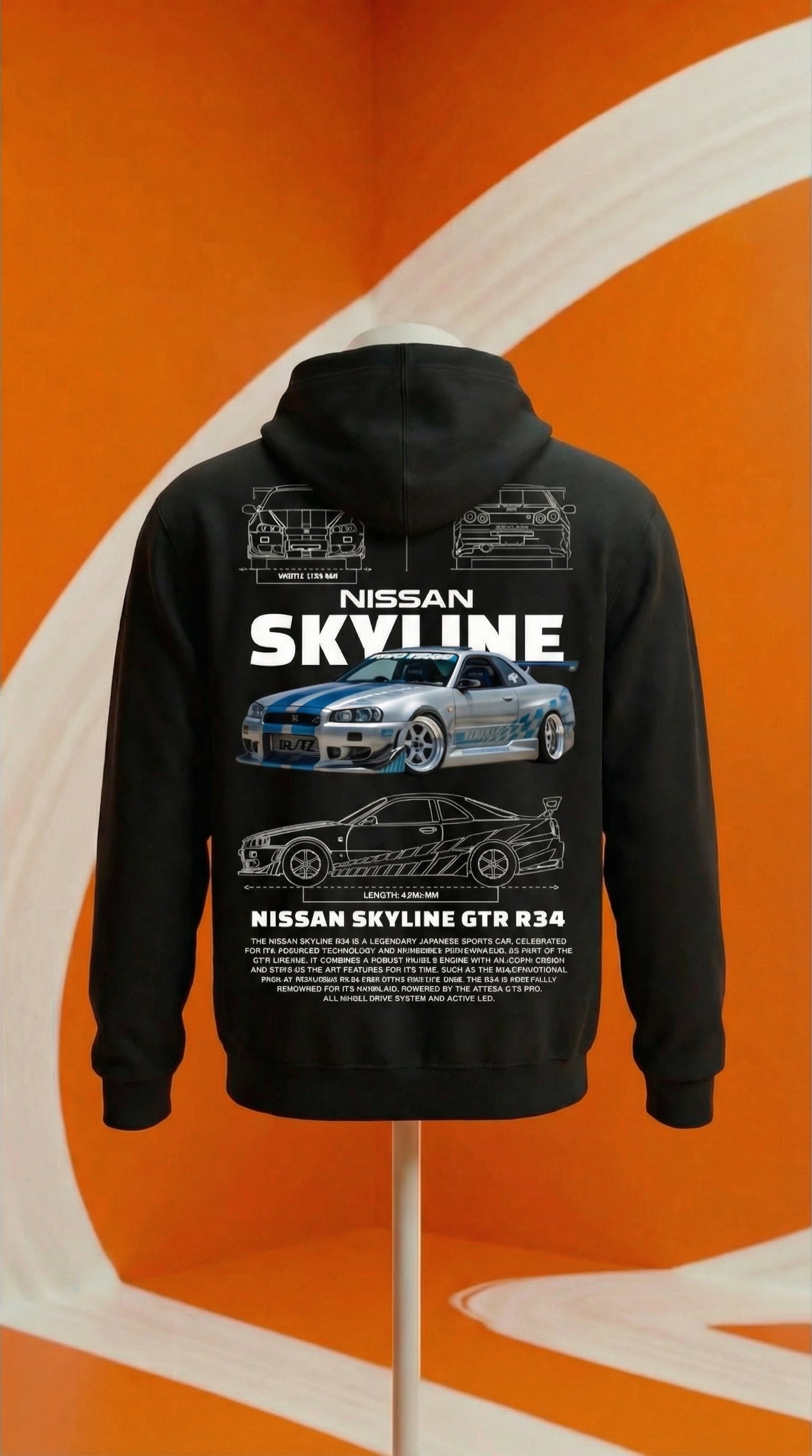 Nissan Skyline GT-R R34 Blueprint Hoodie