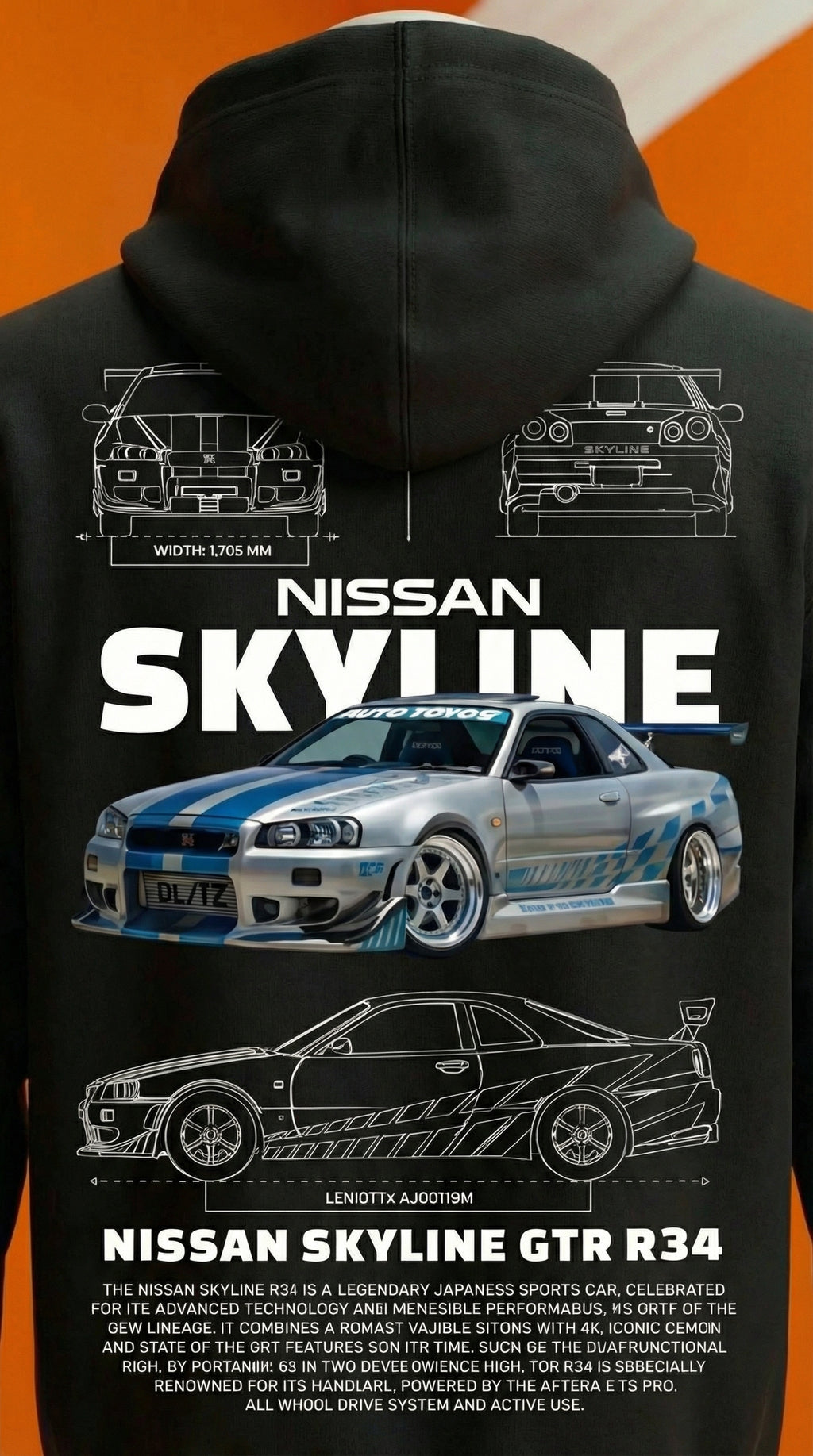 Nissan Skyline GT-R R34 Blueprint Hoodie