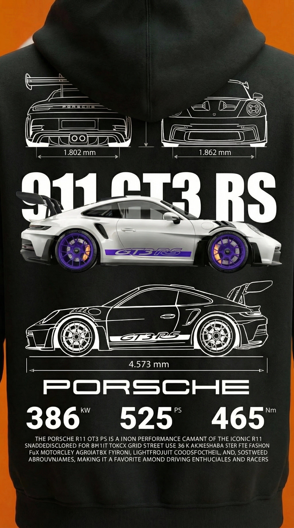 Sweat à capuche Porsche 911 GT3 RS Blueprint