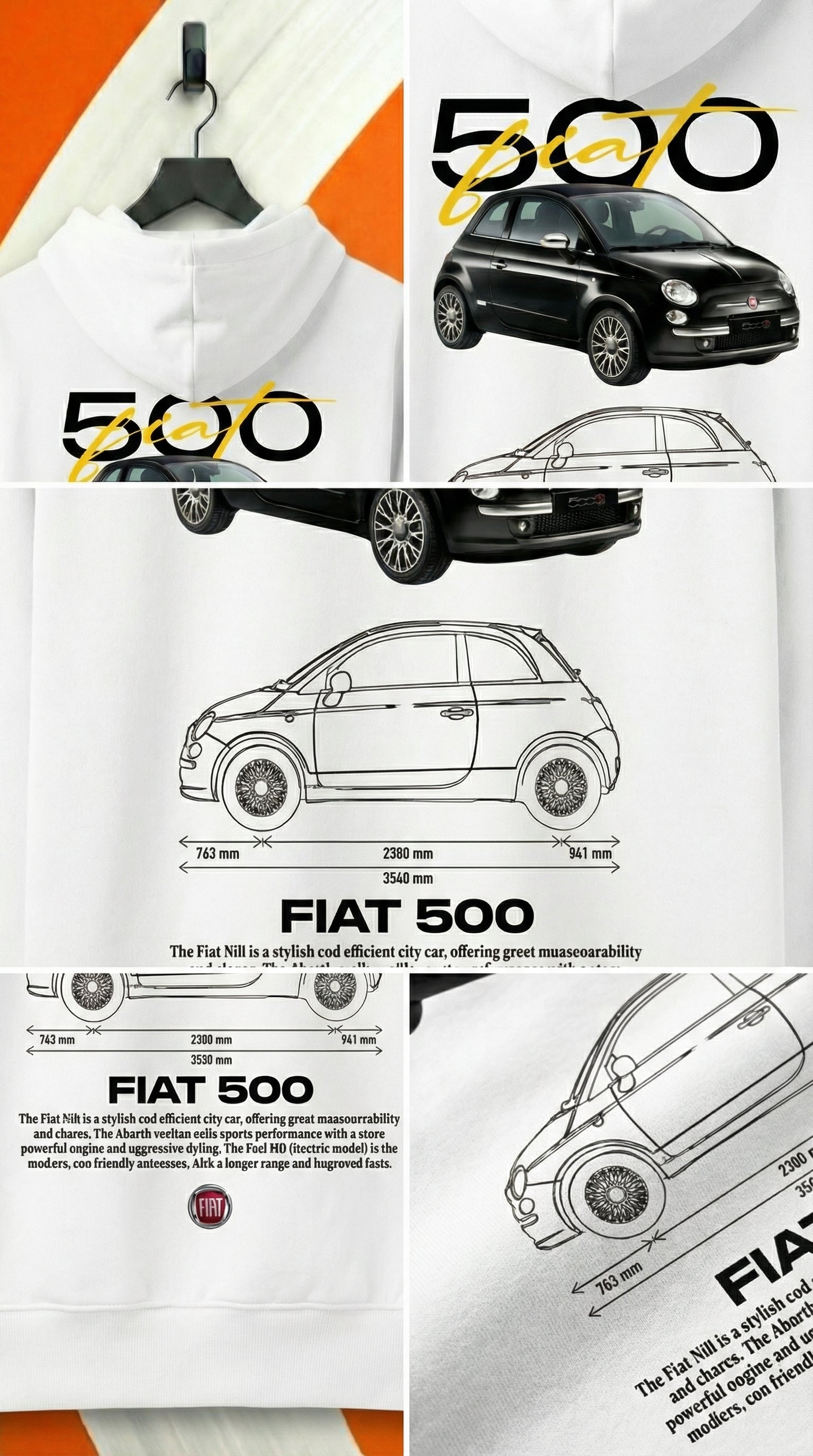 Sweat à capuche Fiat 500 Blueprint