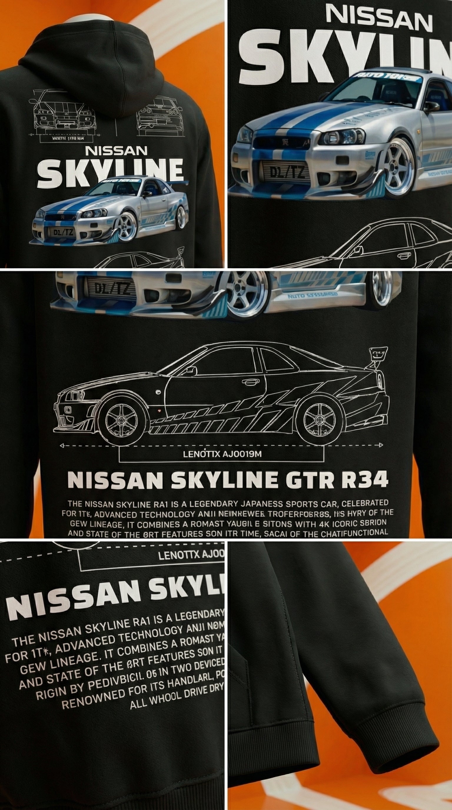 Nissan Skyline GT-R R34 Blueprint Hoodie