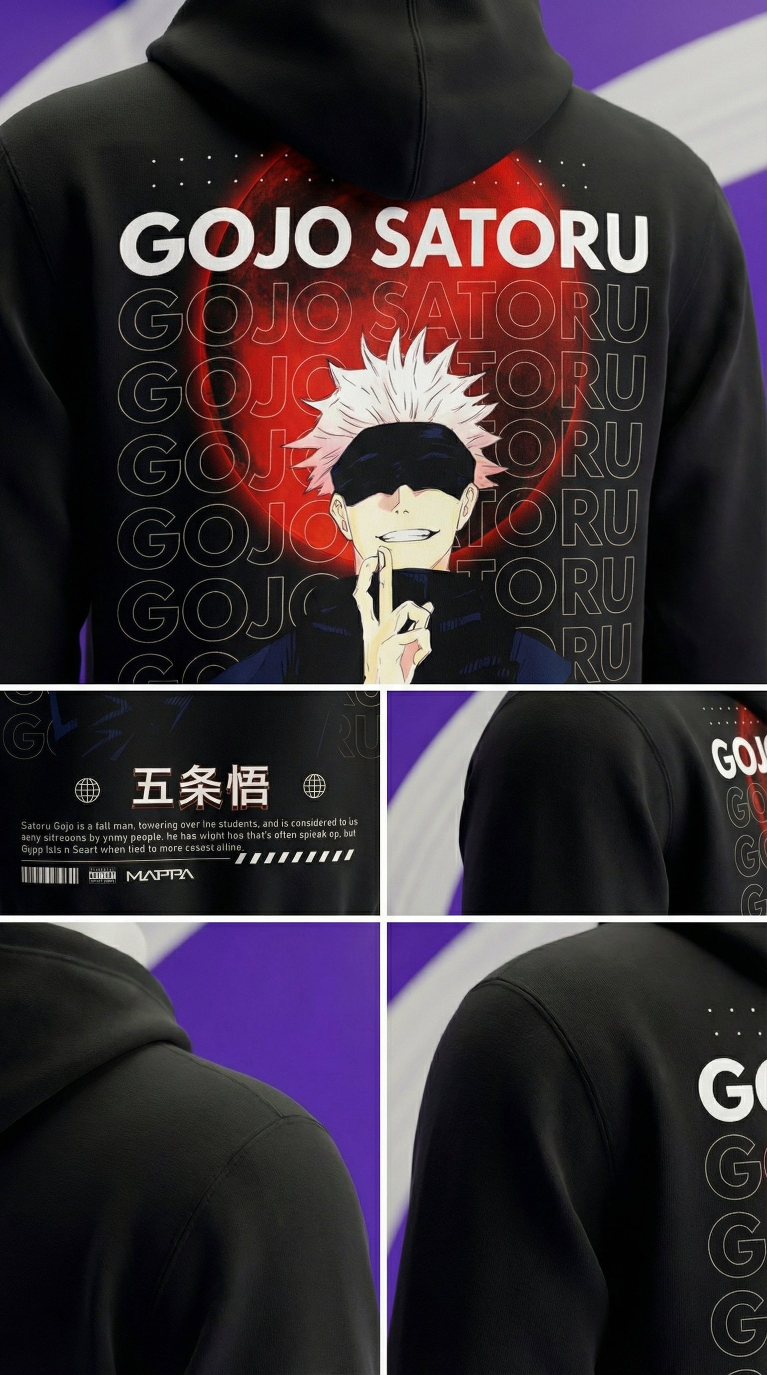 Gojo Satoru Hoodie (JJK) — Black